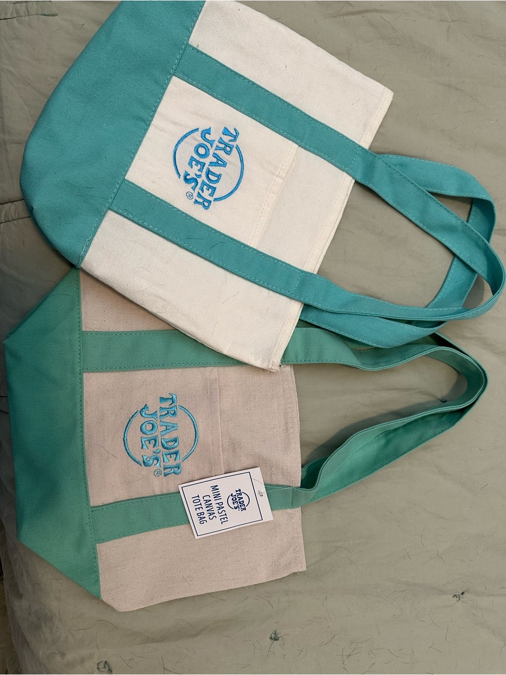 TJ’s Aqua and Mint Canvas Tote Bags - Picture 2 of 2